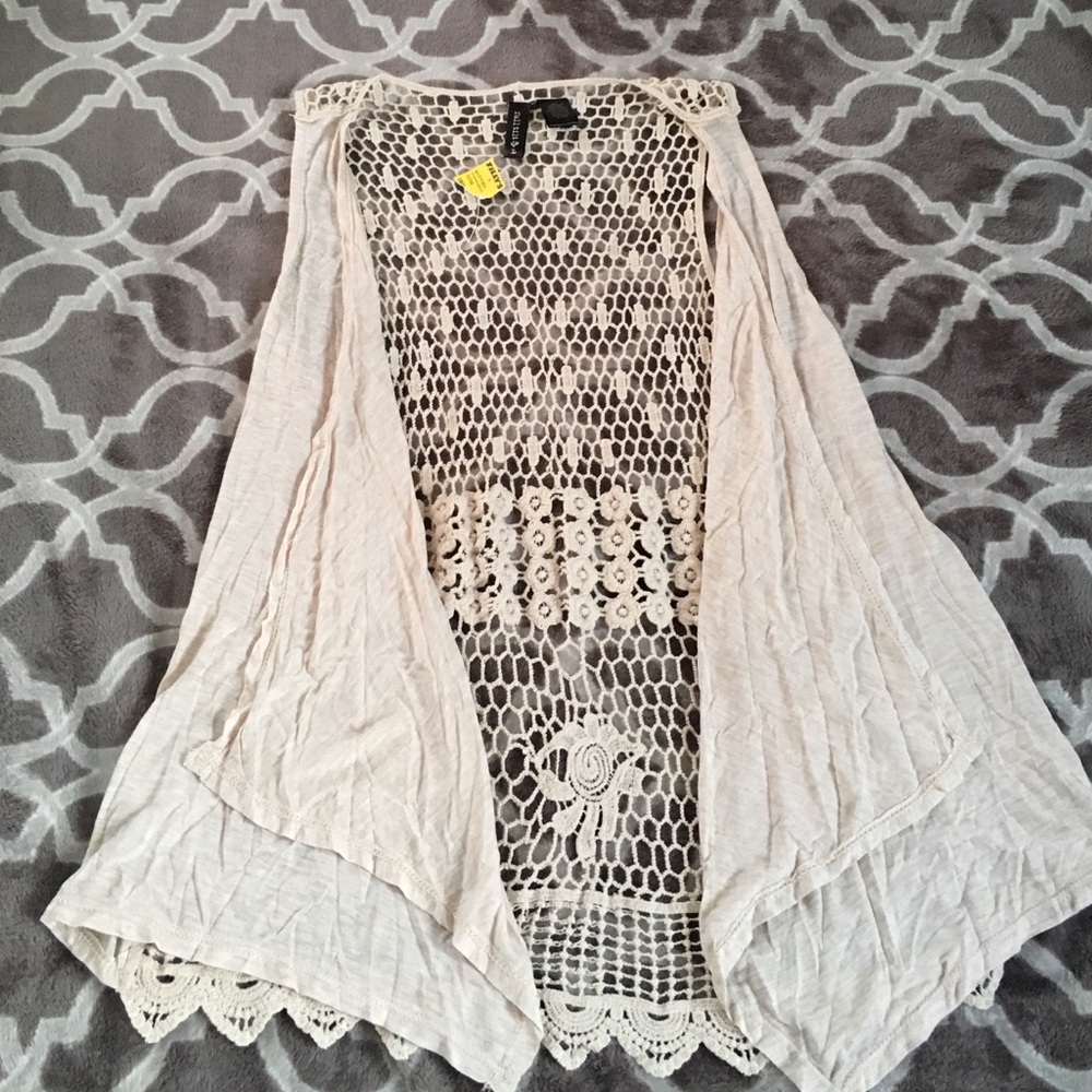 Full Tilt Cream Crochet Open-Front Vest